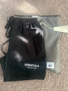Fear of God ESSENTIALS Black Logo Sweat Shorts